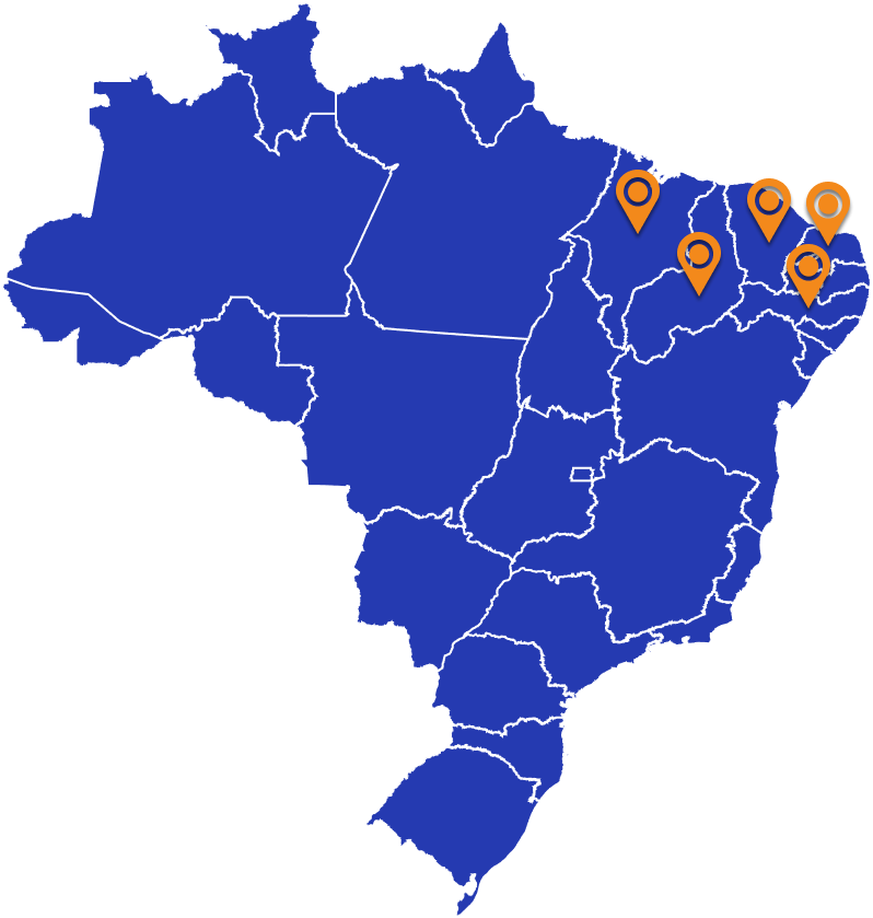 Mapa do Brasil com marcações de atuação do C4BO